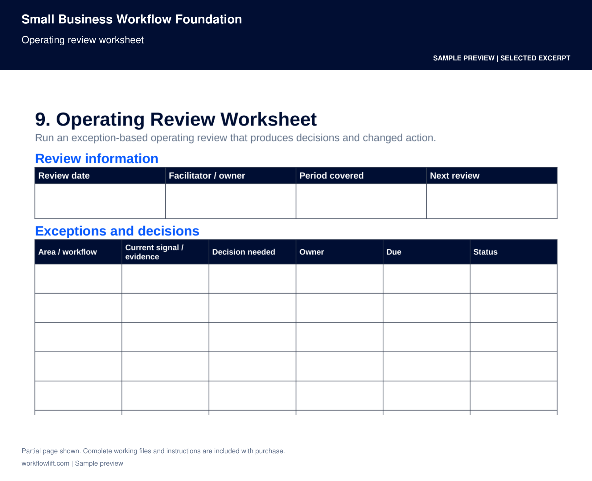 Review exceptions and turn them into decisions and actions.