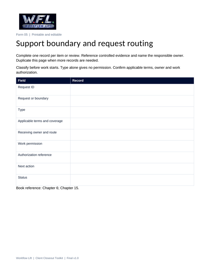 Client Closeout toolkit preview: support boundary and request routing form